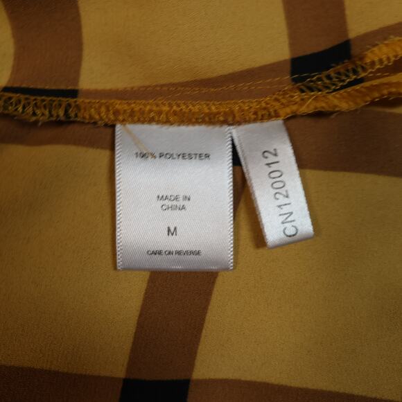 7th Ave New York & Company Blouse Yellow & Brown Plaid Tie-V-Neck 3/4 Sleeve M - Picture 5 of 10